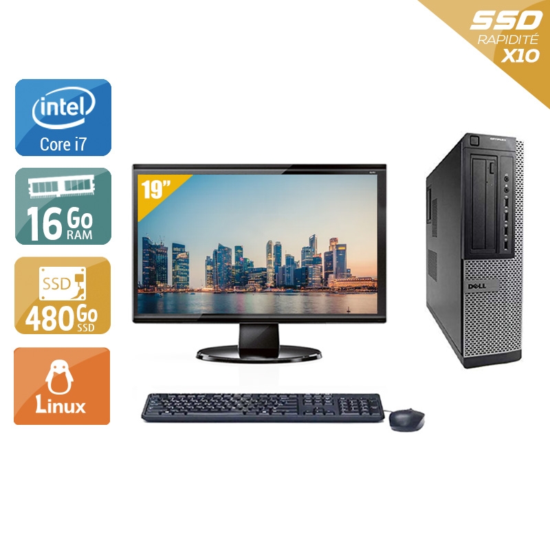 Dell Optiplex 9010 Desktop i7 + Écran - 19'' 16Go RAM 480Go SSD Linux Bon étatOccasion certifiée reconditionnée Bon état reconditionné disponible sur Kiatoo