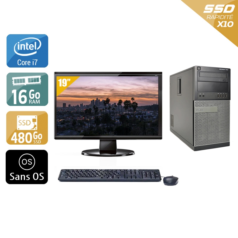 Dell Optiplex 9020 Tower i7 + Écran - 19'' 16Go RAM 480Go SSD Sans OS Bon étatOccasion certifiée reconditionnée Bon état reconditionné disponible sur Kiatoo