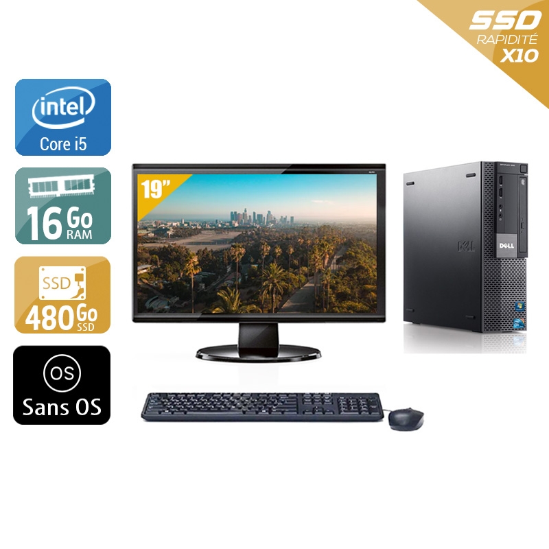 Dell Optiplex 980 Desktop i5 + Écran - 19'' 16Go RAM 480Go SSD Sans OS Bon étatOccasion certifiée reconditionnée Bon état reconditionné disponible sur Kiatoo
