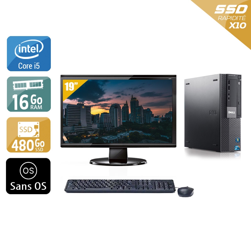 Dell Optiplex 980 SFF i5 + Écran - 19'' 16Go RAM 480Go SSD Sans OS Bon étatOccasion certifiée reconditionnée Bon état reconditionné disponible sur Kiatoo