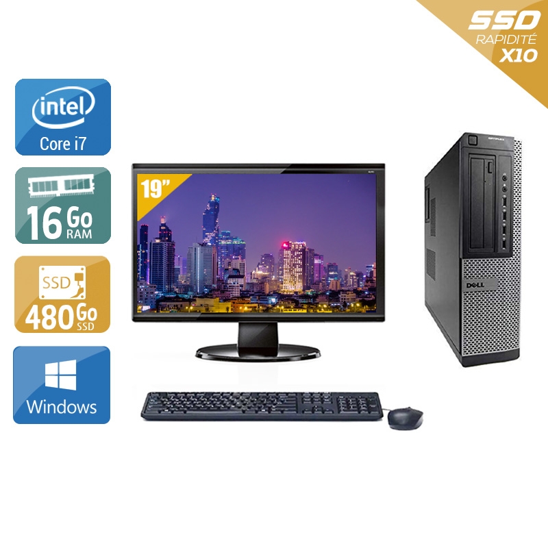 Dell Optiplex 990 Desktop i7 + Écran - 19'' 16Go RAM 480Go SSD Windows 10 Bon étatOccasion certifiée reconditionnée Bon état reconditionné disponible sur Kiatoo
