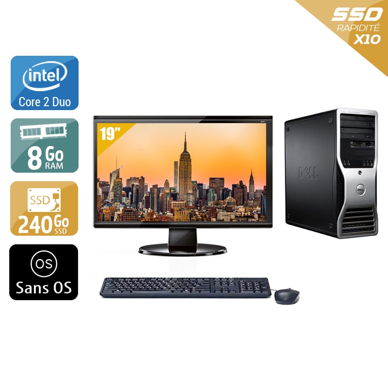 Dell Precision 390 Tower Core 2 Duo + Écran - 19'' 8Go RAM 240Go SSD Sans OS Bon étatOccasion certifiée reconditionnée Bon état reconditionné disponible sur Kiatoo