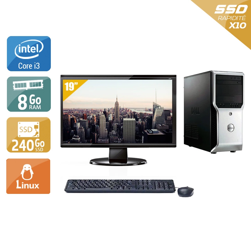 Dell Precision T1500 Tower i3 + Écran - 19'' 8Go RAM 240Go SSD Linux Bon étatOccasion certifiée reconditionnée Bon état reconditionné disponible sur Kiatoo