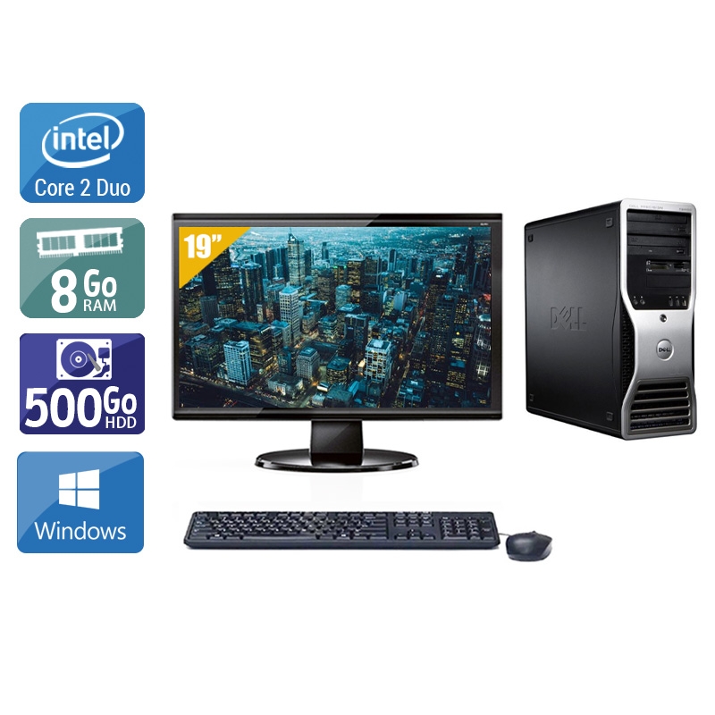 Dell Precision T3400 Tower Core 2 Duo + Écran - 19'' 8Go RAM 500Go HDD Windows 10 Bon étatOccasion certifiée reconditionnée Bon état reconditionné disponible sur Kiatoo