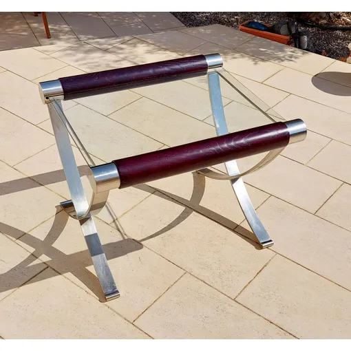Design des années 70 : superbe petite table basse Roche Bobois en acier chromé, verre, et bois Bon état reconditionné disponible sur Rakuten