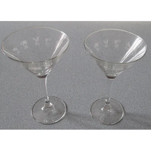 Deux Verres À Cocktails Bombay Sapphire - Verre Transparent Avec Frise De Petits Dessins Et Nom Gravés En Blanc - Hauteur 16.5cm - Luminarc France occasion reconditionné disponible sur Rakuten