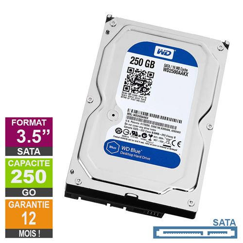Disque Dur 250Go SATA 3.5 Western Digital Blue WD2500AAKX-75U6AA0 7200rpm 16Mo État correct Western Digital reconditionné disponible sur Fnac