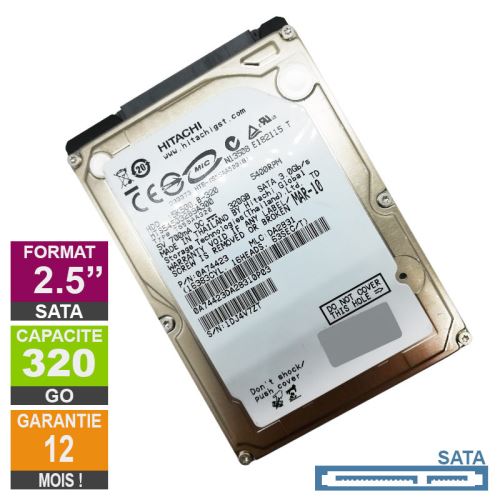 Disque Dur 320Go SATA 2.5 Hitachi HTS545032B9A300 5400rpm 8Mo État correct Hitachi reconditionné disponible sur Fnac