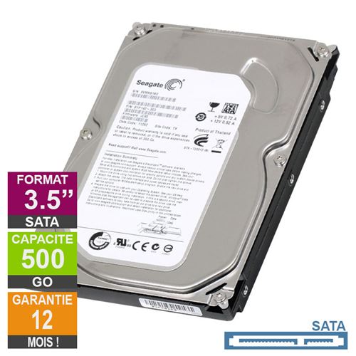 Disque Dur 500Go SATA 3.5 Seagate ST3500312CS 20mm 5900rpm 8Mo État correct Seagate reconditionné disponible sur Fnac
