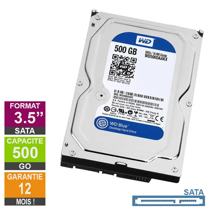 Disque Dur 500Go SATA 3.5 Western Digital Blue WD5000AAKX-753CA1 25mm 7200rpm 16Mo Reconditionné - 55,00 € Disque Dur 500Go SATA 3.5 Western Digital Blue WD5000AAKX-753CA1 25mm 7200rpm 16Mo Reconditionné Western Digital reconditionné disponible sur Cdiscount Seconde Vie