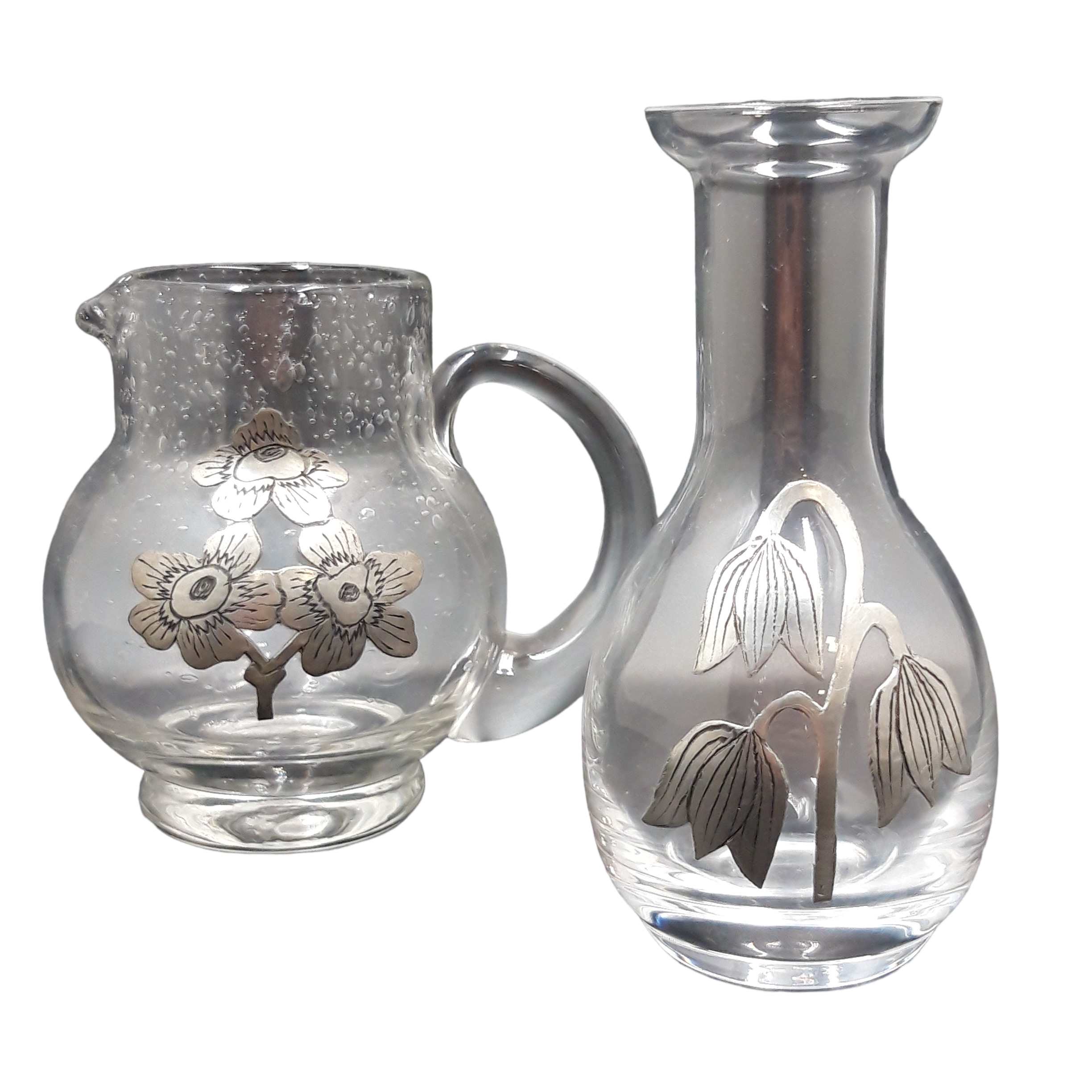 Voir photo 2 de Duo de petit pichet de 25 cl + petit vase en verre déco en étain Duo de petit pichet de 25 cl + petit vase en verre déco en étain Bon état reconditionné photo 2