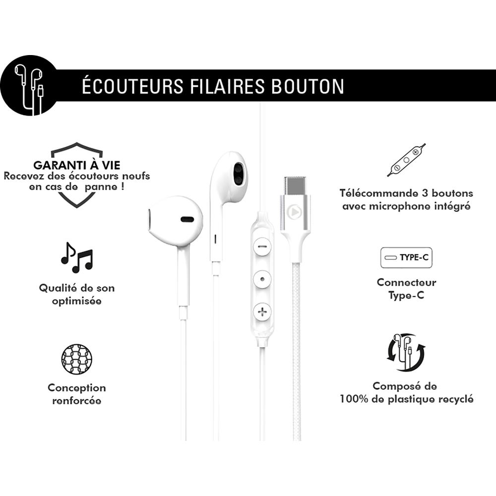 Voir photo 2 de Ecouteurs Intra-auriculaire Bluetooth - Ecouteurs Renforcé USB C Télécommande/Micro Bouton Blanc + Garantie à vie Force Play | Dero Ecouteurs Intra-auriculaire Bluetooth - Ecouteurs Renforcé USB C Télécommande/Micro Bouton Blanc + Garantie à vie Force Play Reconditionné N/A reconditionné photo 2 | Dero