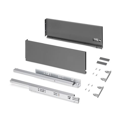 Emuca Tiroir extérieur Protone 30kg , coulisses à sortie totale et fermeture amortie, hauteur 178mm, profondeur 500mm, Acier, Gris anthracite État correct N/A reconditionné disponible sur Fnac