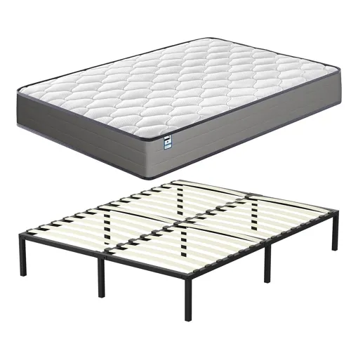 Ensemble 140x200cm Matelas à ressorts +Sommier à Lattes sur Pieds, Epaisseur du Matelas 20cm Bon état reconditionné disponible sur Rakuten