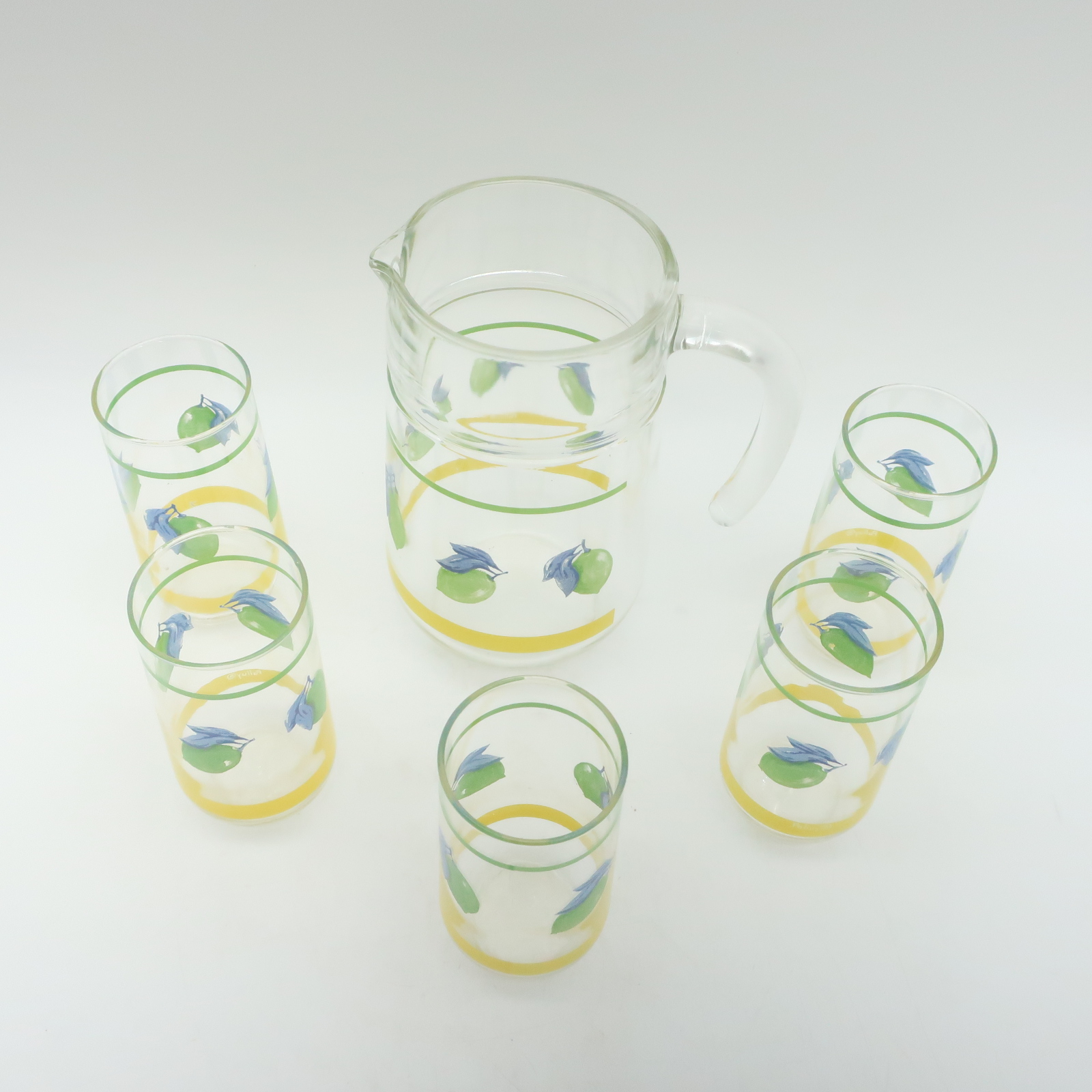 Voir photo 2 de Ensemble 6 Pieces en verre à motif " Citron Vert " Ensemble 6 Pieces en verre à motif " Citron Vert " Bon état reconditionné photo 2