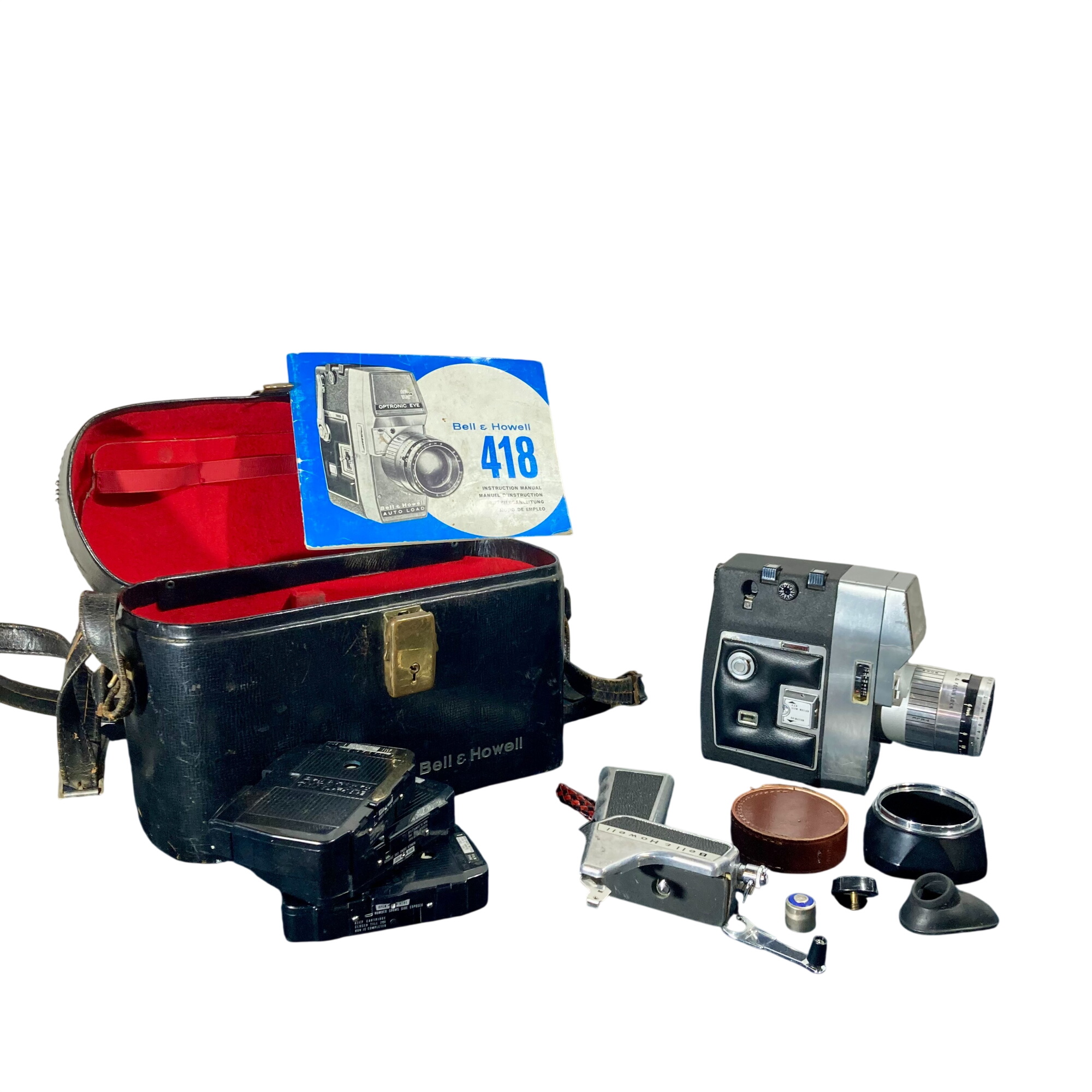 Acheter Ensemble Caméra 8mm Bell & Howell 418 "Optronic Eye" - Vintage années 60 Bon état - 50,00 € Ensemble Caméra 8mm Bell & Howell 418 "Optronic Eye" - Vintage années 60 Bon état reconditionné disponible sur Label Emmaüs
