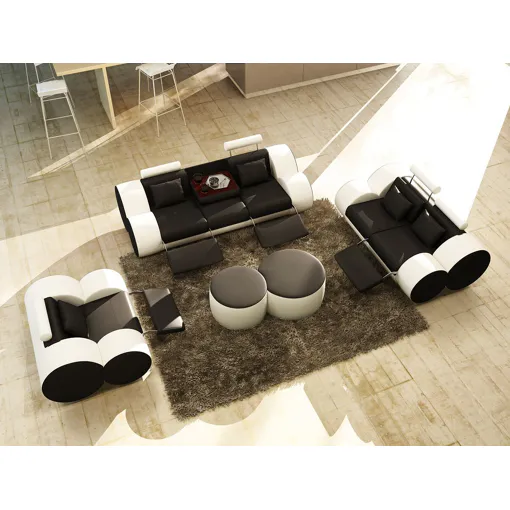Ensemble canapé design 3+2+1 place en cuir noir et blanc ROMA Bon état reconditionné disponible sur Rakuten