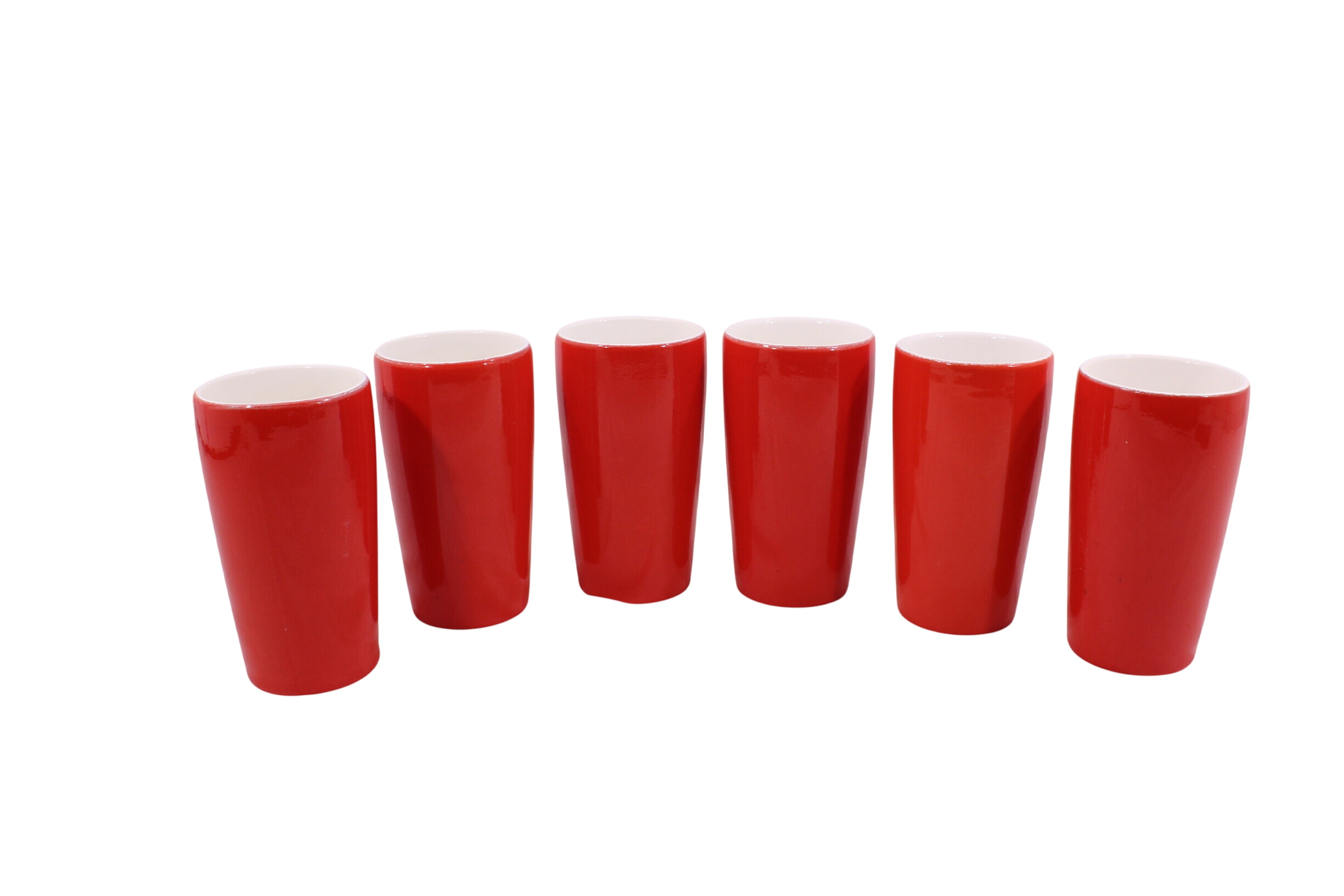 Ensemble de 6 verres orangeade en céramique rouge - Salins France Bon état - 12,00 € Ensemble de 6 verres orangeade en céramique rouge - Salins France Bon état reconditionné disponible sur Label Emmaüs