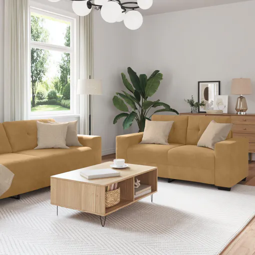 Ensemble de canapé 3 pièces avec coussins en velours marron occasion reconditionné disponible sur Rakuten