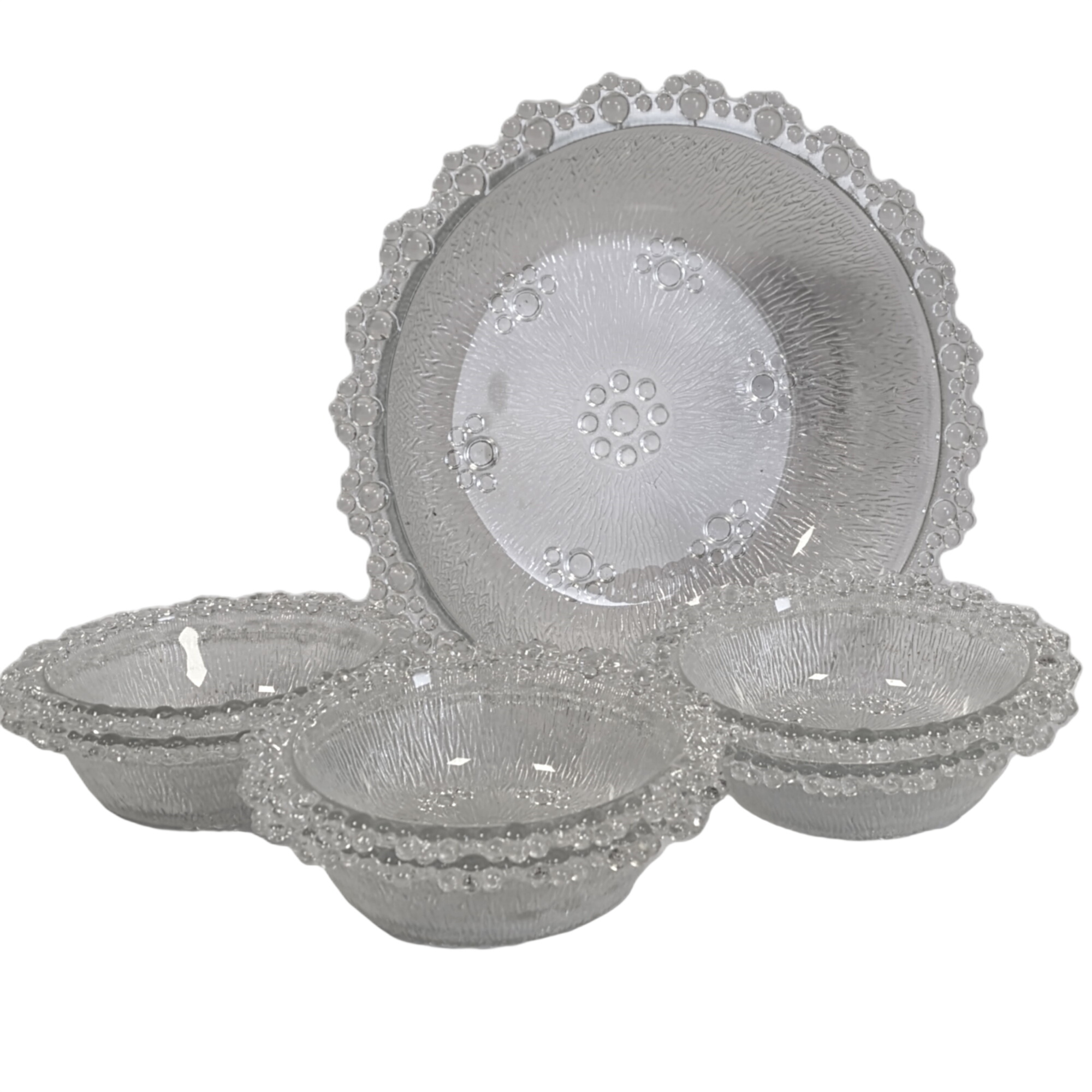 Ensemble Masserini « Barocco » - Saladier & 6 bols en verre texturé (Italie, années 60/70) Parfait état - 45,50 € Ensemble Masserini « Barocco » - Saladier & 6 bols en verre texturé (Italie, années 60/70) Parfait état reconditionné disponible sur Label Emmaüs