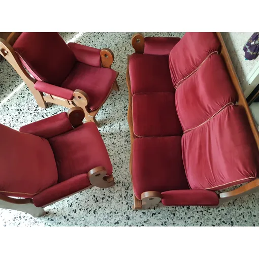Ensemble Salon en Bois Massif, Canapé 3 places et 2 Fauteuils Bon état reconditionné disponible sur Rakuten