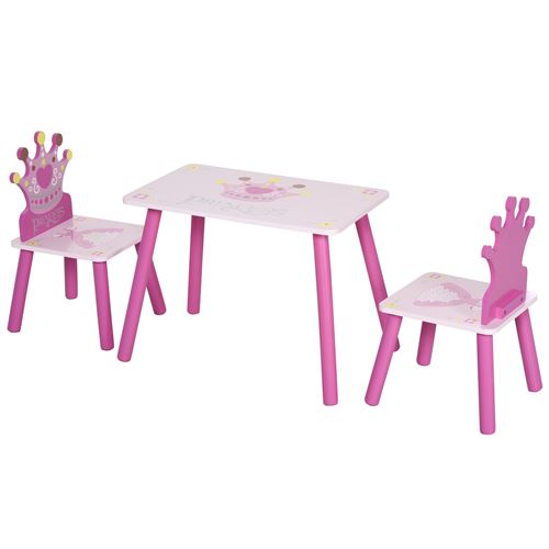 Ensemble table et chaises enfant design princesse motif couronne bois pin MDF rose État correct HOMCOM reconditionné disponible sur Fnac