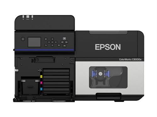Epson ColorWorks C8000e (BK) - Imprimante d'étiquettes - couleur - jet d'encre - rouleau (11,2 cm) - 600 x 1 200 ppp - jusqu'à 300 mm/sec (mono) / jusqu'à 300 mm/sec (couleur) - Gigabit LAN, USB 3.0, série État correct N/A reconditionné (offre indisponible)