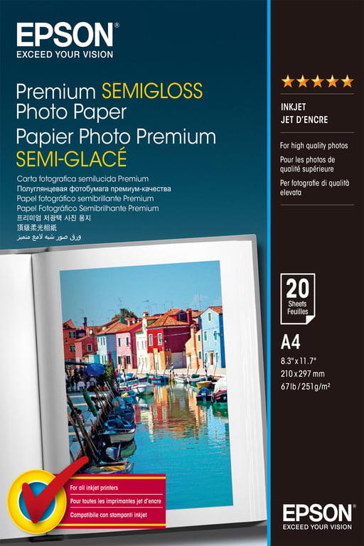 Epson Premium Semi-Gloss Photo Paper - A4 - 20 Feuilles - Excellent état Parfait état Epson reconditionné disponible sur Pixmania