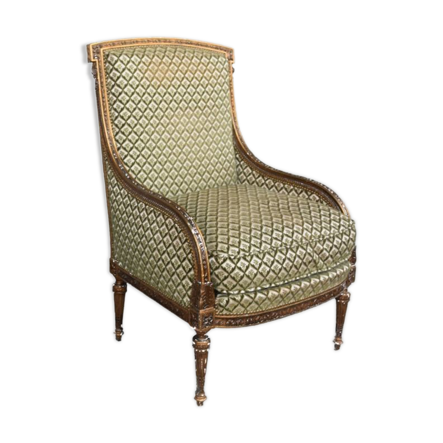 Fauteuil bergère de style Louis XVI dorée fin XIXème reconditionné (offre indisponible)