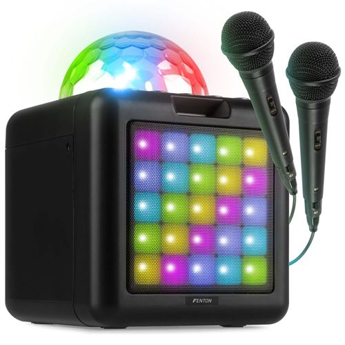 Fenton KAR15B Enceinte Karaoké Enfant Bluetooth sur Batterie avec 2 Micros - Noir, Boule Disco & Façade LED État correct N/A reconditionné disponible sur Fnac