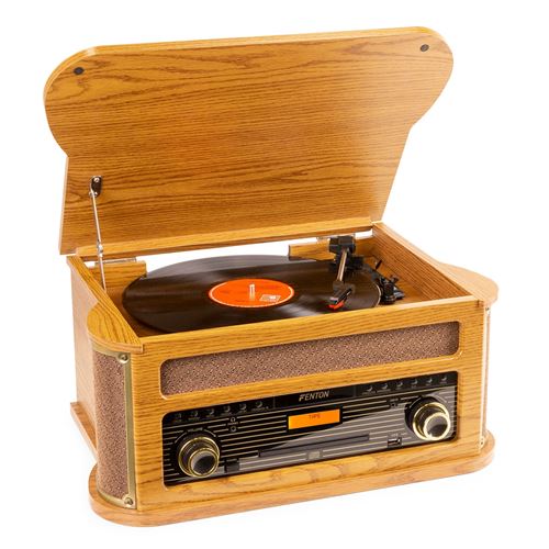 Fenton Memphis Platine vinyle Bluetooth DAB/FM - Bois clair, lecteur CD/cassette, MP3, port USB lecture et enregistrement État correct N/A reconditionné disponible sur Fnac