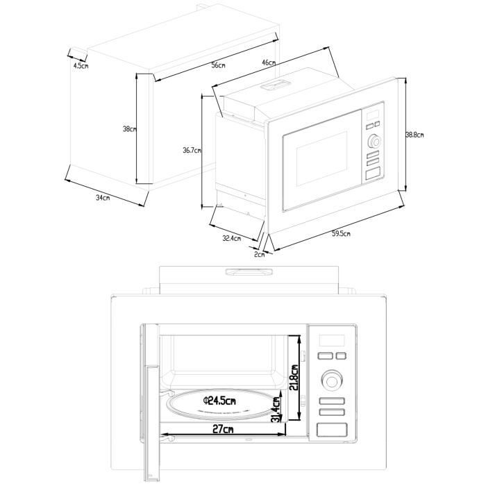 Voir photo 3 de Four micro-ondes encastrable Grill MO20IXEG L59,5 x H38,8 cm x P34,35 cm 20L Inox - Excellent état | Dero Four micro-ondes encastrable Grill MO20IXEG L59,5 x H38,8 cm x P34,35 cm 20L Inox - Excellent état Parfait état Continental Edison reconditionné photo 3 | Dero