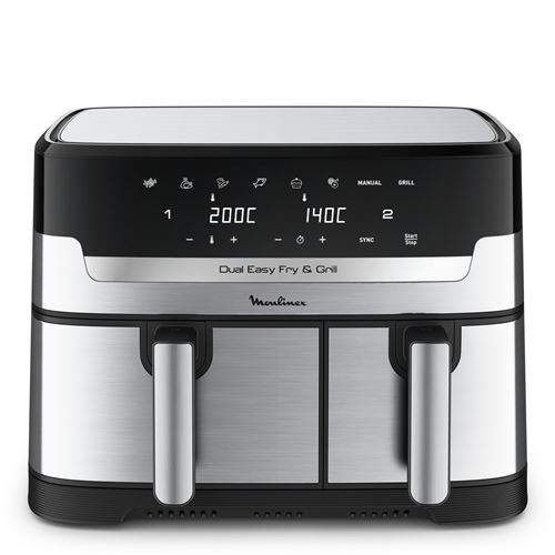 Friteuse à air Moulinex Air fryer Dual Easy Fry & Grill Inox 2 tiroirs EZ905D20 2450 W État correct reconditionné disponible sur Fnac