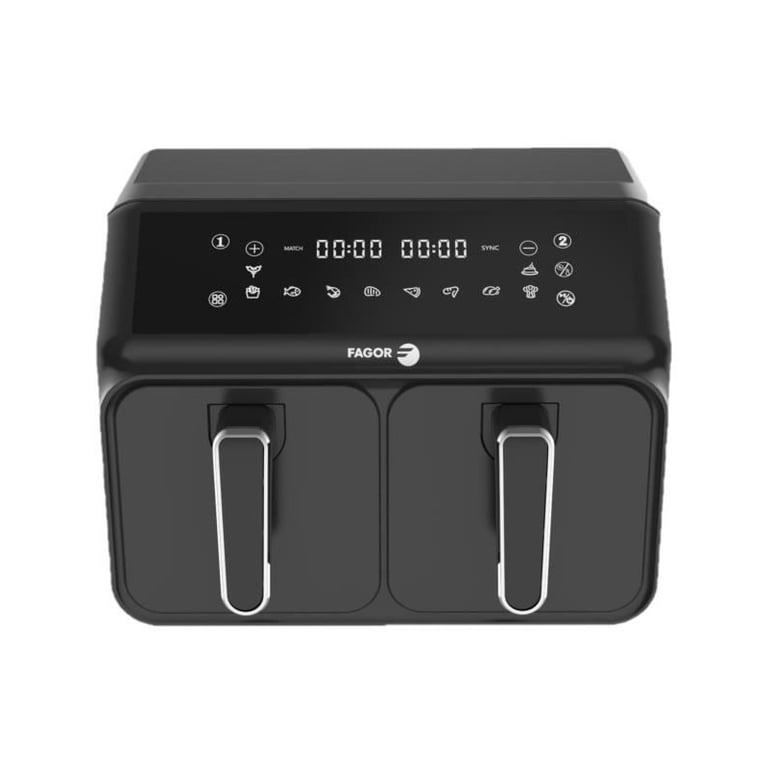Friteuse sans huile - FAGOR - Airfryer 2 cuves de 4L - 2200W - 8 programmes - Noir - Excellent état Parfait état Fagor reconditionné disponible sur Pixmania