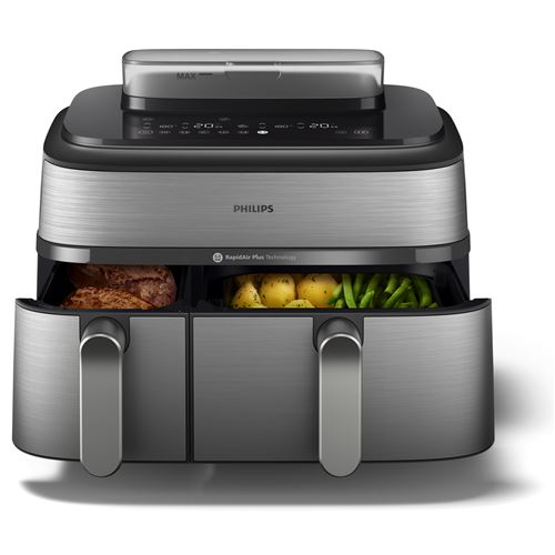 Friteuse sans huile Philips Airfryer NA555/00 Série 5000 double panier 9L Inox État correct reconditionné disponible sur Fnac