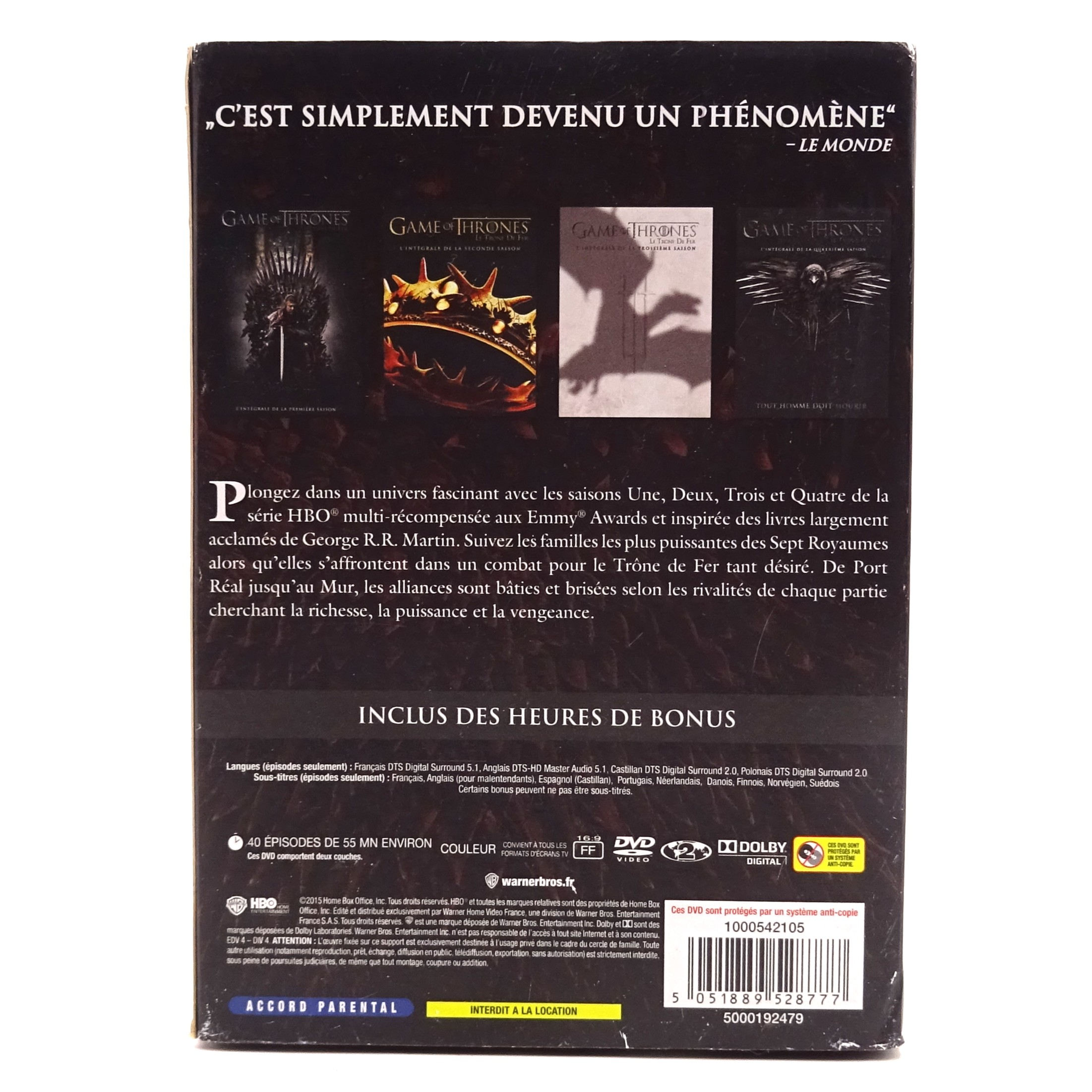 Voir photo 4 de GAME OF THRONES Coffret DVDs saison 1 à 4 "Le Trône de Fer" GAME OF THRONES Coffret DVDs saison 1 à 4 "Le Trône de Fer" État correct reconditionné photo 4