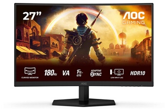 Gaming C27G42E - Ecran LED - jeux - incurvé - 27" - 1920 x 1080 Full HD (1080p) @ 180 Hz - Fast VA - 300 cd/m² - 3000:1 - HDR10 - 0.5 ms - 2xHDMI, Très bon état AOC reconditionné disponible sur Darty