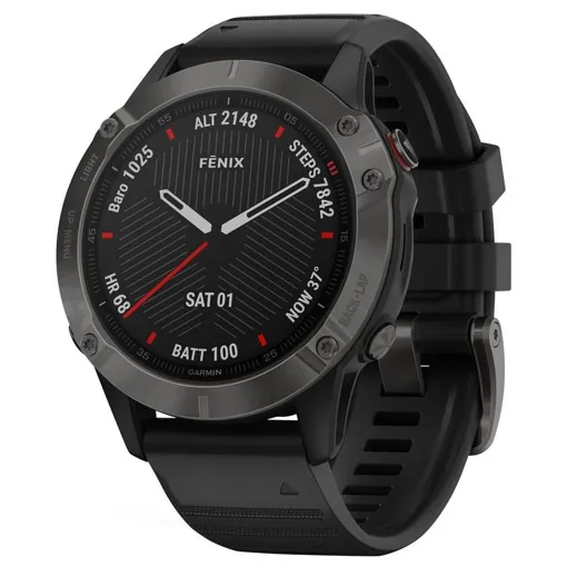 Garmin fenix 6 Sapphire - 47 mm - DLC gris carbone - montre de sport avec bracelet - silicone - noir - taille du poignet : 125-208 mm - affichage 1.3" - 32 Go - Bluetooth, Wi-Fi, ANT+ - 60 g Bon état reconditionné disponible sur Rakuten