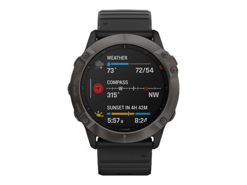 Garmin fenix 6X Sapphire - DLC gris carbone - montre de sport avec bande - silicone - noir - taille du poignet : 127-210 mm - affichage 1.4" - 32 Go - Bluetooth, Wi-Fi, ANT+ - 66 g État correct reconditionné disponible sur Fnac
