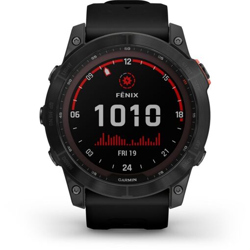 Garmin fenix 7X Solar - 51 mm - gris ardoise - montre de sport avec bracelet - silicone - noir - taille du poignet : 127-210 mm - affichage 1.4" - 16 Go - Bluetooth, Wi-Fi, ANT+ - 96 g Bon état reconditionné disponible sur Rakuten