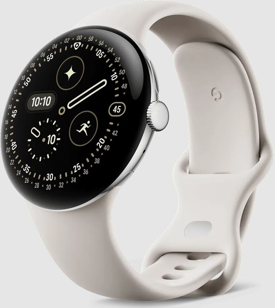 Google Pixel Watch 4 (2025) 45 mm WiFi Argent Poli Porcelaine Très bon état Google reconditionné disponible sur Refurbed