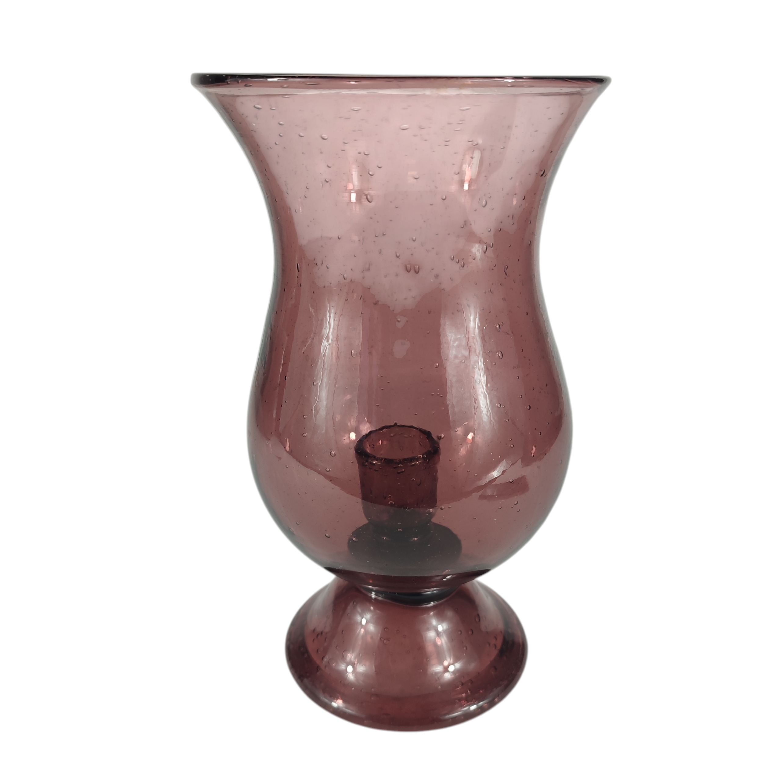 Grand Bougeoir Lanterne sur pied en verre bullé violet Bon état - 29,00 € Grand Bougeoir Lanterne sur pied en verre bullé violet Bon état reconditionné disponible sur Label Emmaüs