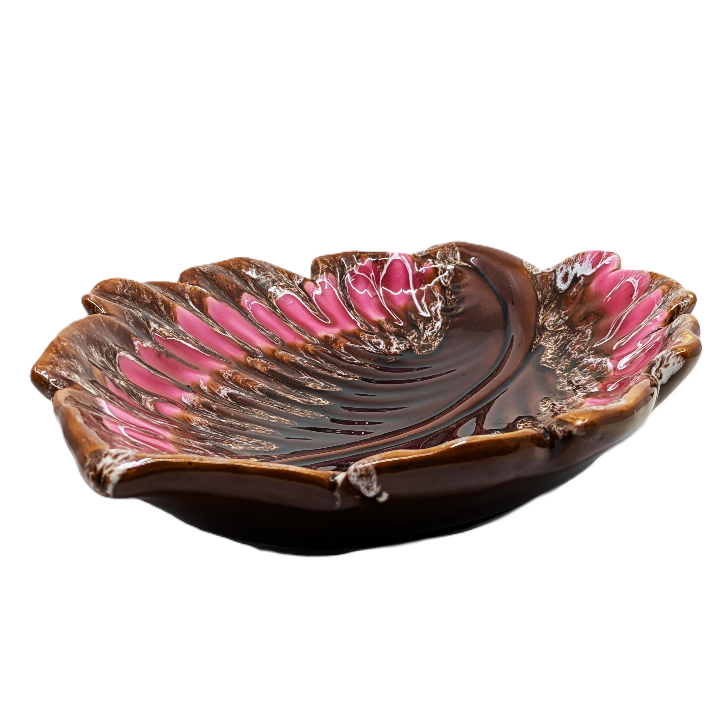 Voir photo 3 de Grand plat "Feuille" en céramique vintage style Vallauris – Rose & Marron – Vide poche Grand plat "Feuille" en céramique vintage style Vallauris – Rose & Marron – Vide poche Très bon état reconditionné photo 3