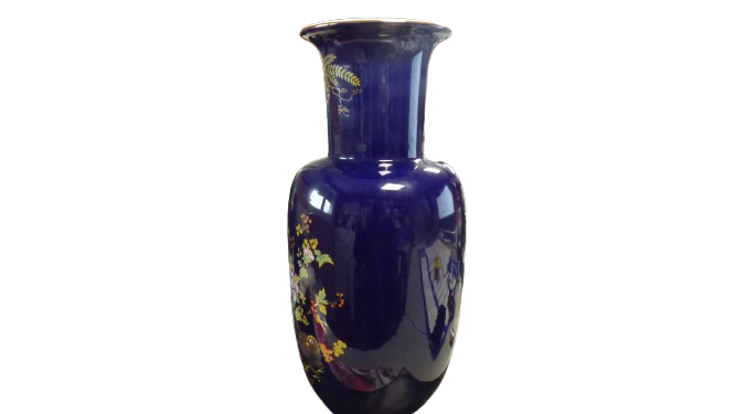 Voir photo 2 de Grand vase bleu Chinois motif oiseaux et fleurs (40 cm) Grand vase bleu Chinois motif oiseaux et fleurs (40 cm) Bon état reconditionné photo 2