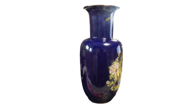 Voir photo 3 de Grand vase bleu Chinois motif oiseaux et fleurs (40 cm) Grand vase bleu Chinois motif oiseaux et fleurs (40 cm) Bon état reconditionné photo 3
