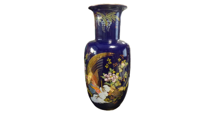 Grand vase bleu Chinois motif oiseaux et fleurs (40 cm) Bon état - 17,50 € Grand vase bleu Chinois motif oiseaux et fleurs (40 cm) Bon état reconditionné disponible sur Label Emmaüs