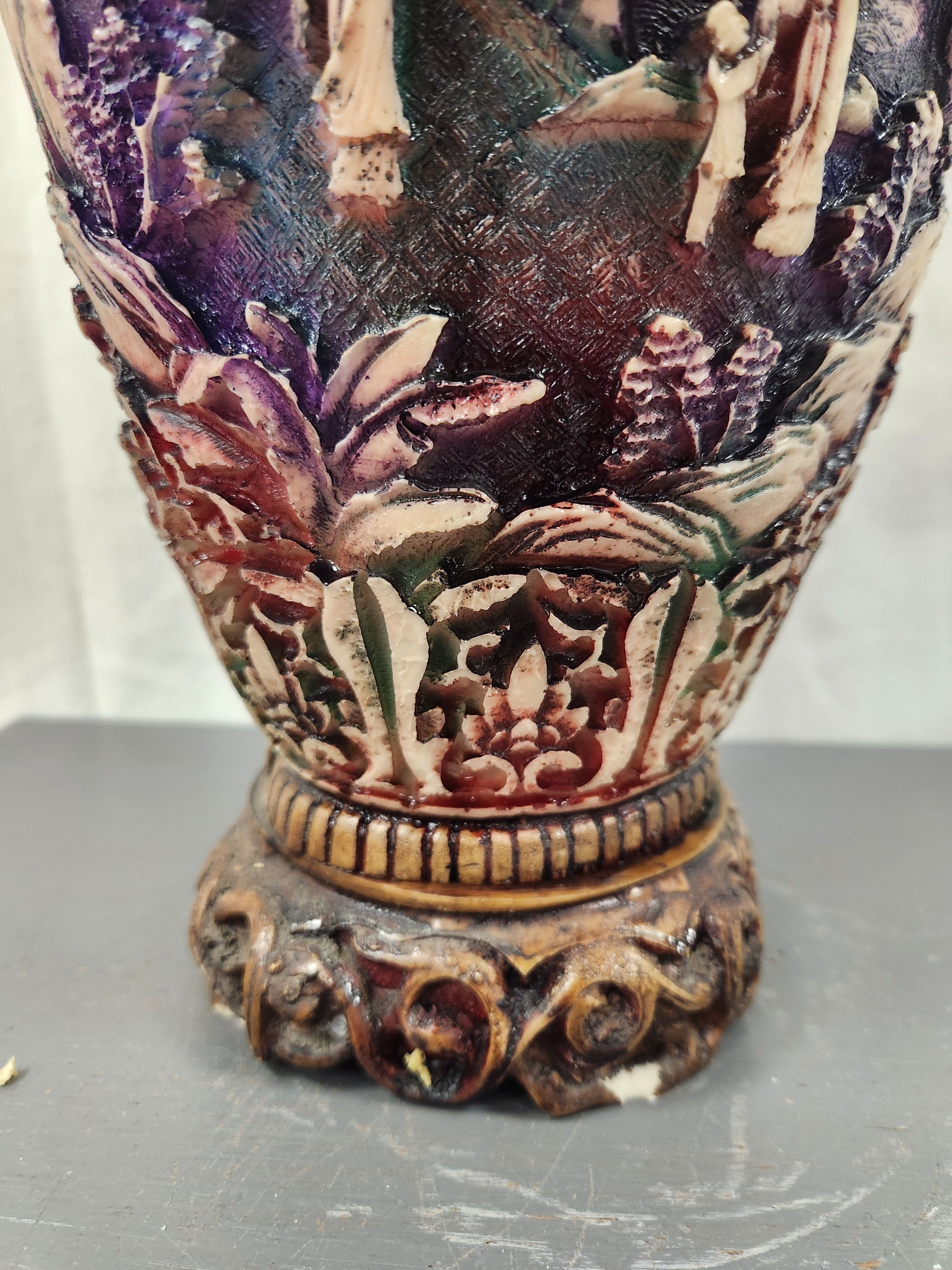Voir photo 11 de Grand vase décoratif style Asiatique en résine coloré Grand vase décoratif style Asiatique en résine coloré reconditionné photo 11