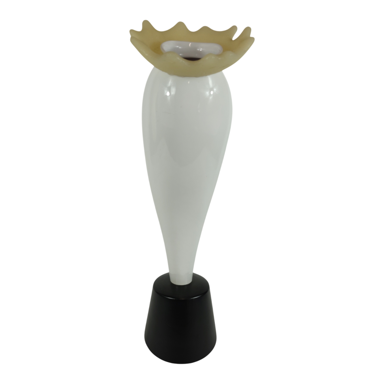 Voir photo 3 de Grand vase signé "Chamb et Loza" - Designers France - en céramique - pied bois Grand vase signé "Chamb et Loza" - Designers France - en céramique - pied bois Bon état reconditionné photo 3