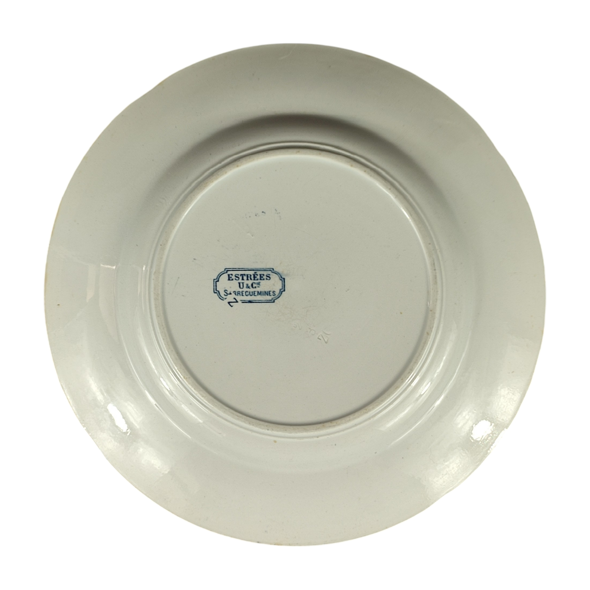 Voir photo 4 de Grande assiette de présentation - U & Cie Sarreguemines - Modèle Estrées - Motifs floraux avec papillons - 1890-1918 Grande assiette de présentation - U & Cie Sarreguemines - Modèle Estrées - Motifs floraux avec papillons - 1890-1918 Bon état reconditionné photo 4