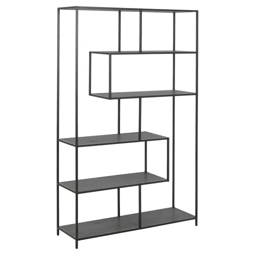 Grande Bibliothèque haute 5 étagères asymétriques en MDF et métal - Noir occasion - 80,00 € Grande Bibliothèque haute 5 étagères asymétriques en MDF et métal - Noir occasion reconditionné disponible sur Rakuten